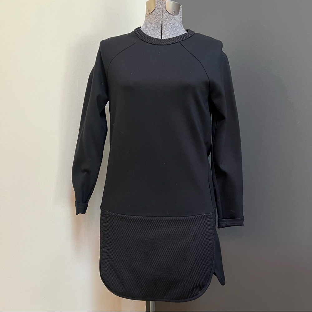 Cool athletic black long sleeve shirt dress with waffle detail